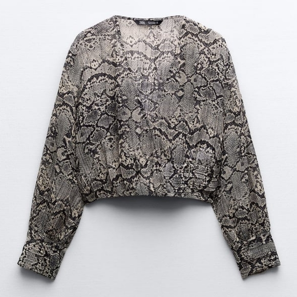 ZARA GRAY SNAKESKIN PRINT BLOUSE - Picture 8 of 13